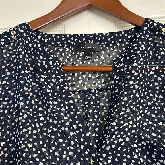 The Limited Sheer Heart Print Navy Blouse - Picture 3 of 6